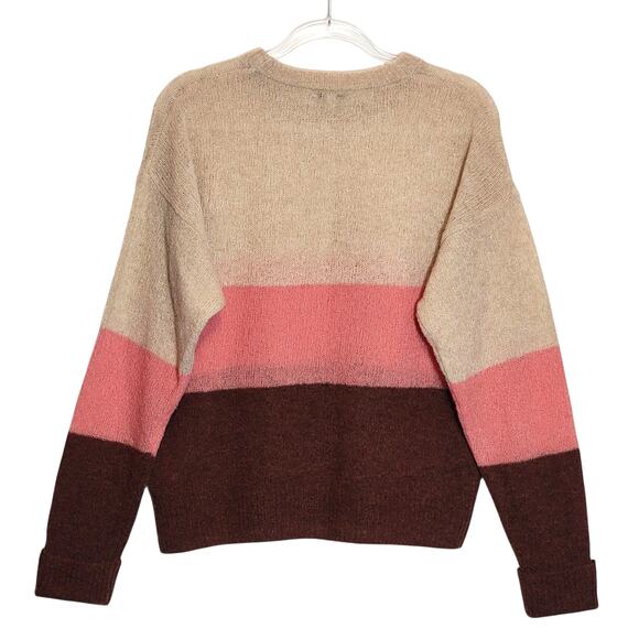 Joie Wool Colorblock Sweater Crew Neck Oversized Tan Brown Pink Fall Winter L - Picture 7 of 14